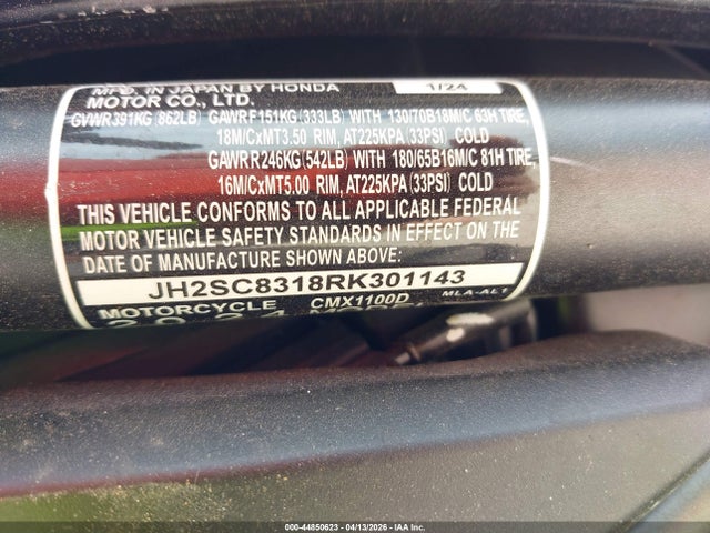 JH2SC8318RK301143 Honda Cmx1100 D