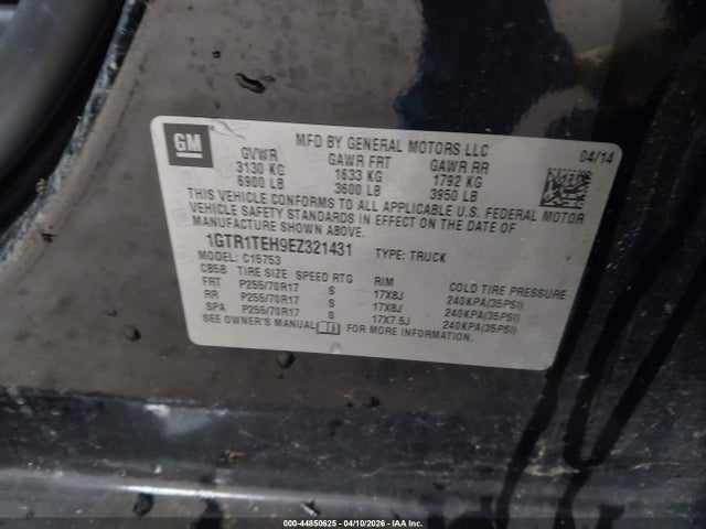44850625 :رقم المزاد ، 1GTR1TEH9EZ321431 vin ، 2014 Gmc Sierra 1500 مزاد بيع