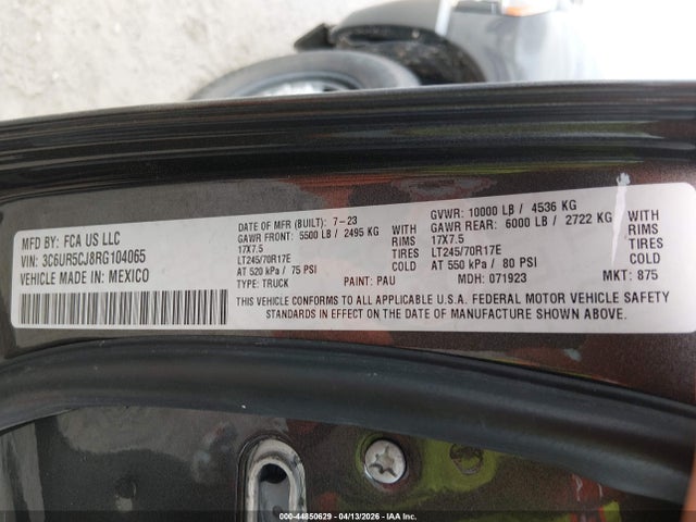 Aukcja sprzedaży 2024 Ram 2500 Tradesman  4x4 6'4 Box, vin: 3C6UR5CJ8RG104065, numer aukcji: 44850629