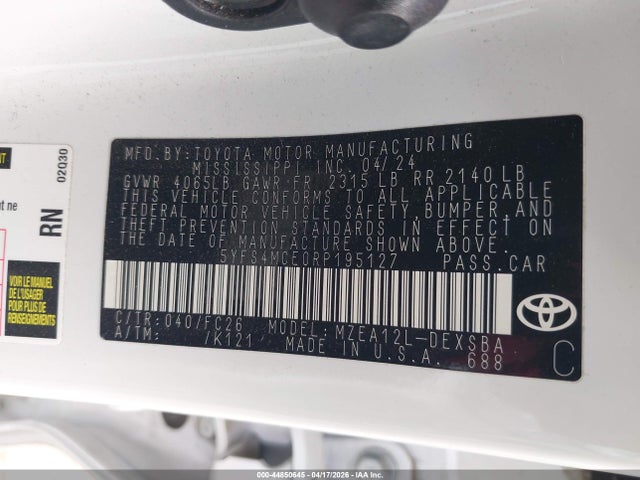 Toyota COROLLA SE 2024 5YFS4MCE0RP195127 Image 9