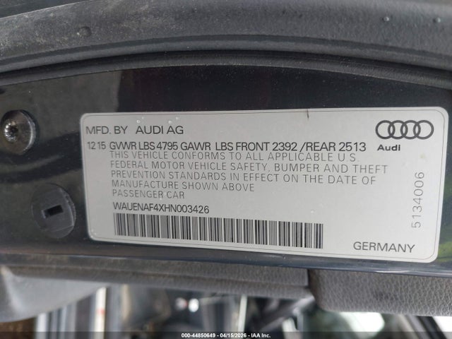 44850649 :رقم المزاد ، WAUENAF4XHN003426 vin ، 2017 Audi A4 2.0t Premium مزاد بيع