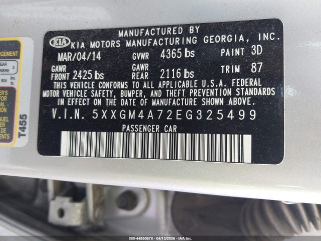 Продаж на аукціоні авто 2014 Kia Optima Lx, vin: 5XXGM4A72EG325499, номер лоту: 44850670