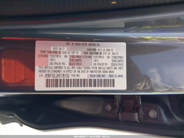 44850671 :رقم المزاد ، JM3KFADL2H0135162 vin ، 2017 Mazda Cx-5 Grand Touring مزاد بيع