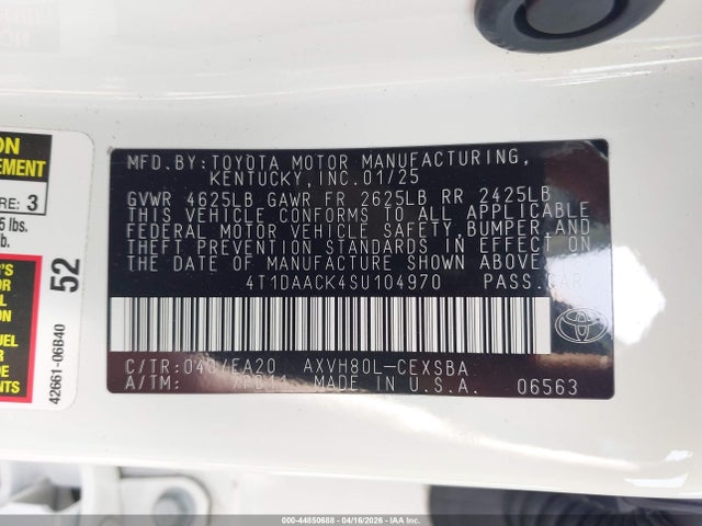Продажа на аукционе авто 2025 Toyota Camry Se, vin: 4T1DAACK4SU104970, номер лота: 44850688