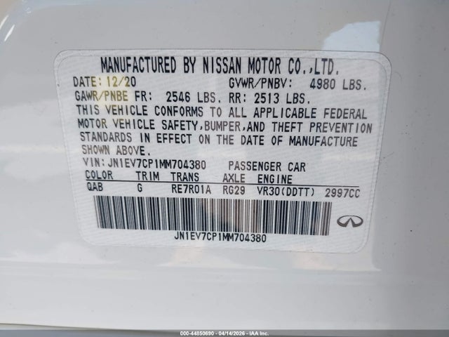 JN1EV7CP1MM704380 Infiniti Q50 Sensory