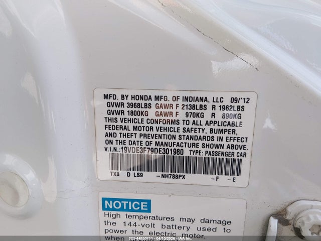 44850711 :رقم المزاد ، 19VDE3F79DE301980 vin ، 2013 Acura Ilx Hybrid 1.5l مزاد بيع