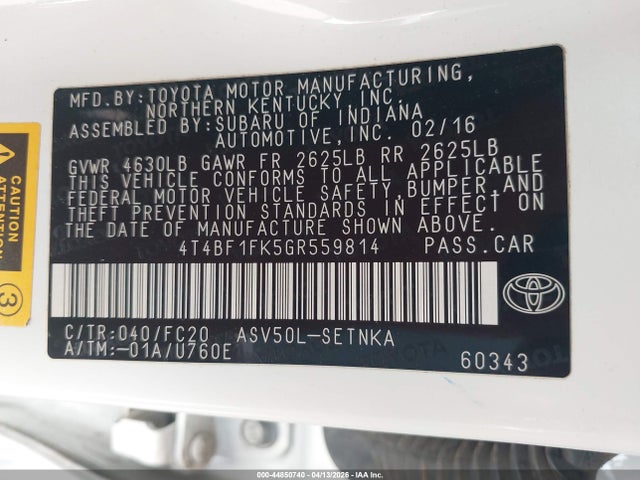 4T4BF1FK5GR559814 Toyota CAMRY LE