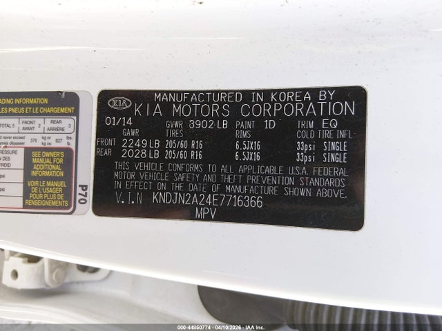 Aukcja sprzedaży 2014 Kia Soul, vin: KNDJN2A24E7716366, numer aukcji: 44850774