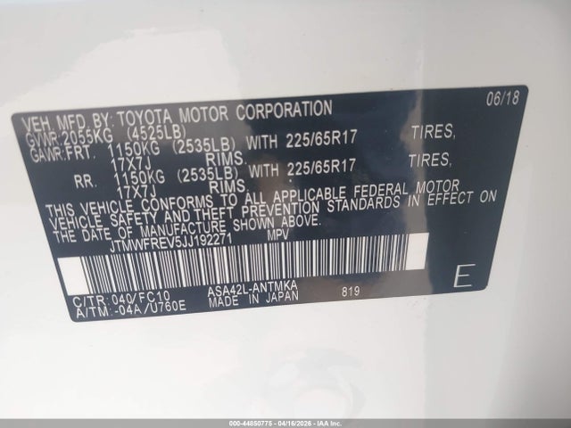 Продаж на аукціоні авто 2018 Toyota Rav4 Xle, vin: JTMWFREV5JJ192271, номер лоту: 44850775