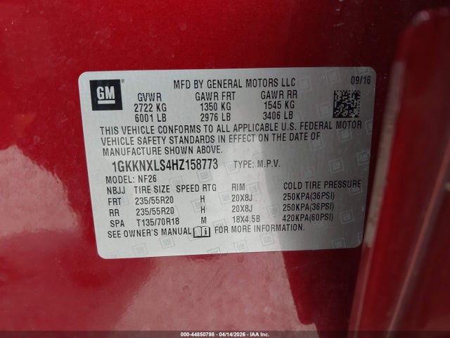 Aukcja sprzedaży 2017 Gmc Acadia Denali, vin: 1GKKNXLS4HZ158773, numer aukcji: 44850798