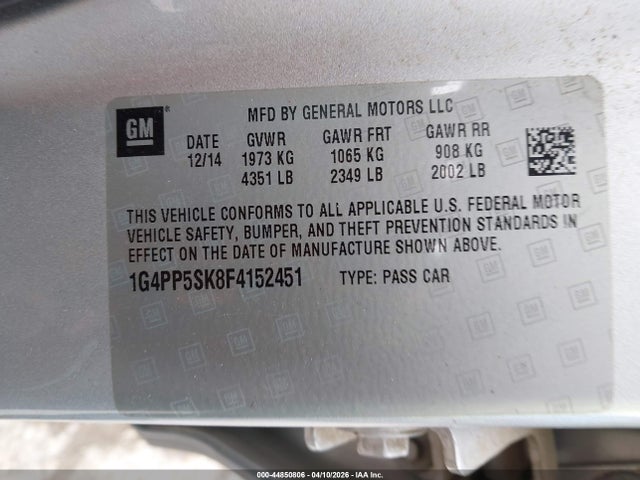 Продаж на аукціоні авто 2015 Buick Verano, vin: 1G4PP5SK8F4152451, номер лоту: 44850806