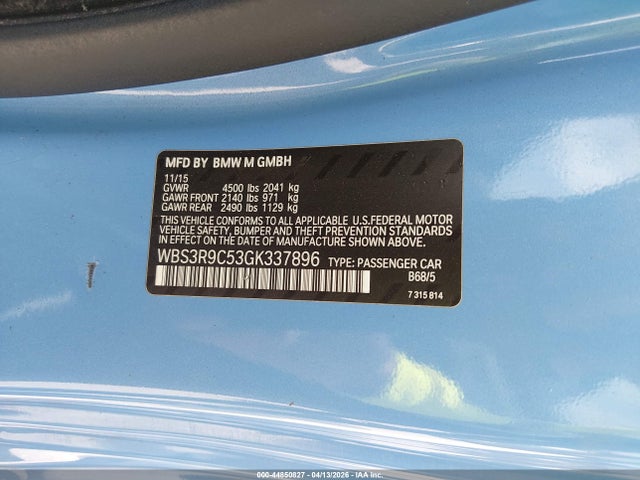 Aukcja sprzedaży 2016 Bmw M4, vin: WBS3R9C53GK337896, numer aukcji: 44850827