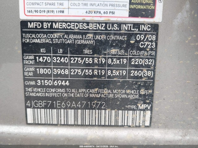 Aukcja sprzedaży 2009 Mercedes-benz Gl 450 4matic, vin: 4JGBF71E69A471972, numer aukcji: 44850874