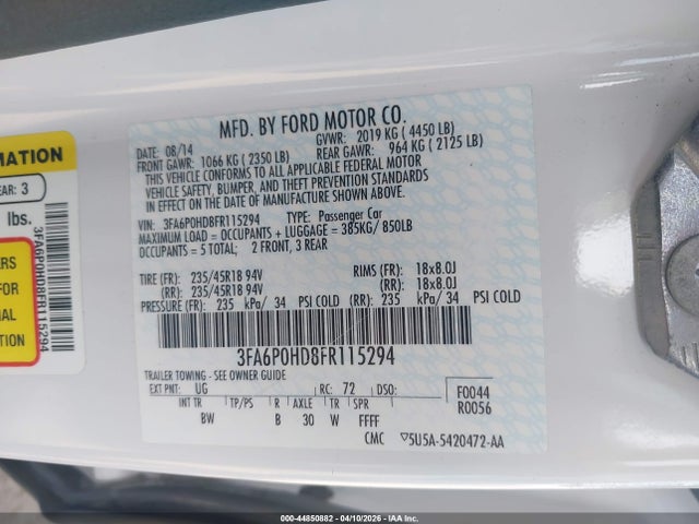 3FA6P0HD8FR115294 Ford FUSION SE