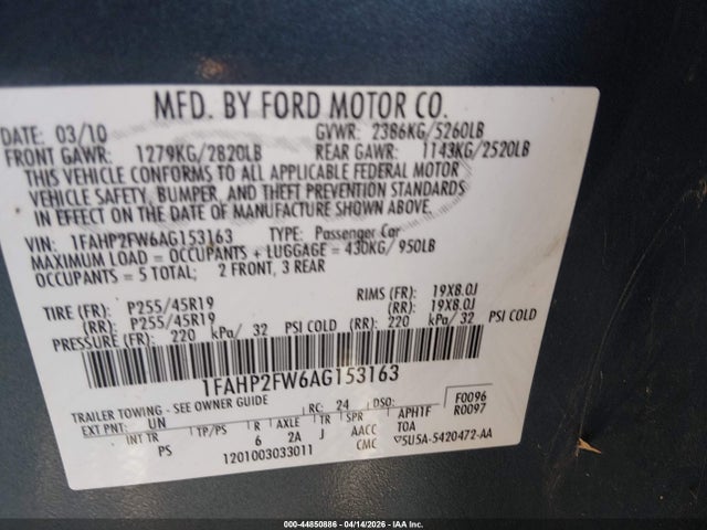 2010 FORD TAURUS 1FAHP2FW6AG153163 Photo 8