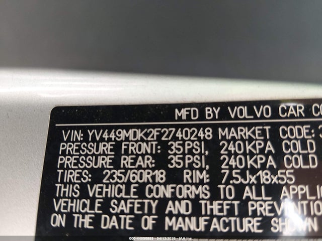 YV449MDK2F2740248 Volvo Xc60 T6