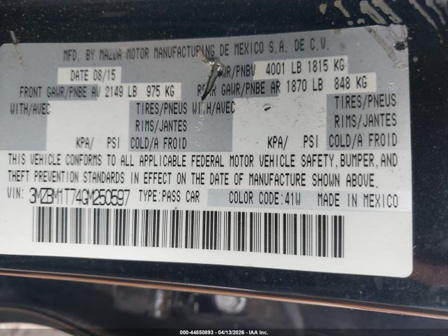 Aukcja sprzedaży 2016 Mazda Mazda3 I Sport, vin: 3MZBM1T74GM250597, numer aukcji: 44850893
