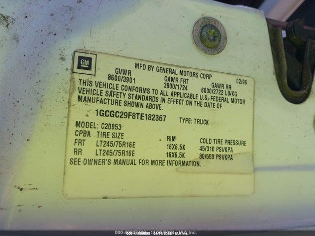 Продажа на аукционе авто 1996 Chevrolet Gmt-400 C2500, vin: 1GCGC29F8TE182367, номер лота: 44850899
