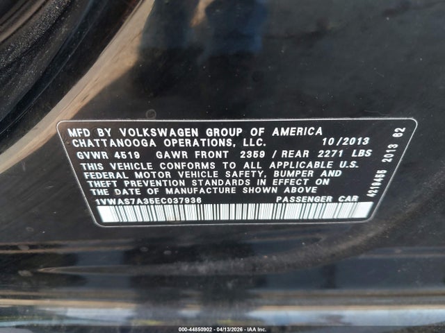 Aukcja sprzedaży 2014 Volkswagen Passat 1.8t Wolfsburg Edition, vin: 1VWAS7A35EC037936, numer aukcji: 44850902