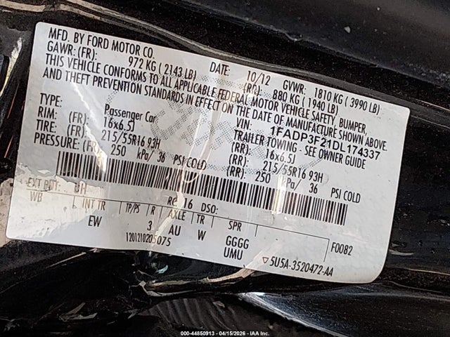 Продажа на аукционе авто 2013 Ford Focus Se, vin: 1FADP3F21DL174337, номер лота: 44850913