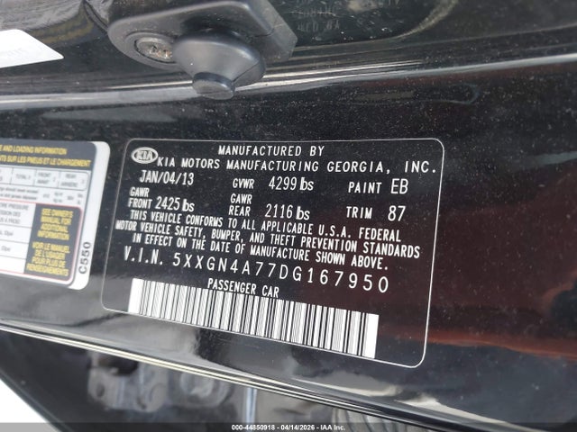 Aukcja sprzedaży 2013 Kia Optima Ex, vin: 5XXGN4A77DG167950, numer aukcji: 44850918