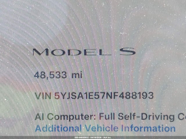 Aukcja sprzedaży 2022 Tesla Model S Dual Motor All-wheel Drive, vin: 5YJSA1E57NF488193, numer aukcji: 44850932
