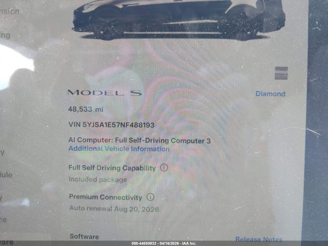 Aukcja sprzedaży 2022 Tesla Model S Dual Motor All-wheel Drive, vin: 5YJSA1E57NF488193, numer aukcji: 44850932