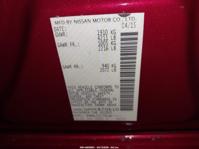 1N4AL3APXFN870610 Nissan Altima 2.5 S