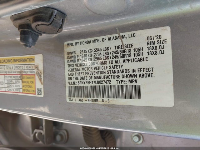 Honda Pilot 2wd Lx 2020 5FNYF5H17LB027472 Image 9