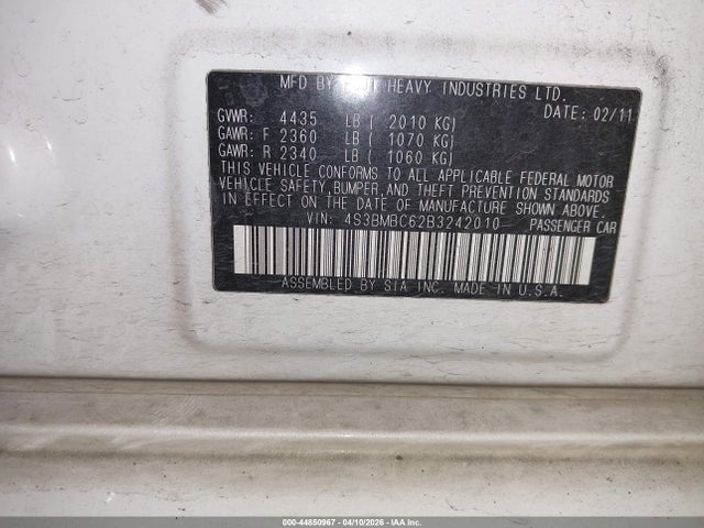 2011 Subaru Legacy 2.5i Prem Awp მანქანა იყიდება აუქციონზე, vin: 4S3BMBC62B3242010, აუქციონის ნომერი: 44850967