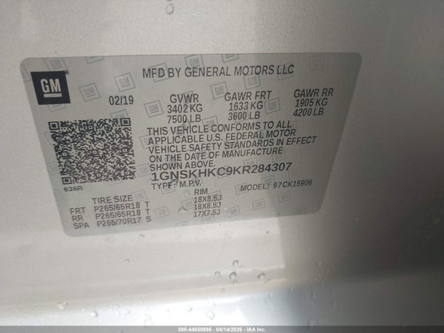 Продажа на аукционе авто 2019 Chevrolet Suburban Lt, vin: 1GNSKHKC9KR284307, номер лота: 44850996
