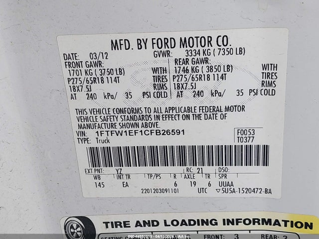 2012 FORD F-150 1FTFW1EF1CFB26591 Photo 8