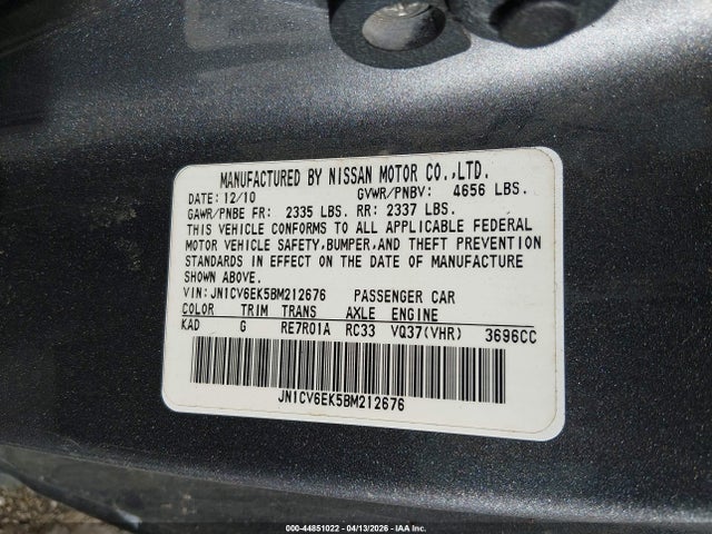 Продажа на аукционе авто 2011 Infiniti G37 Journey, vin: JN1CV6EK5BM212676, номер лота: 44851022