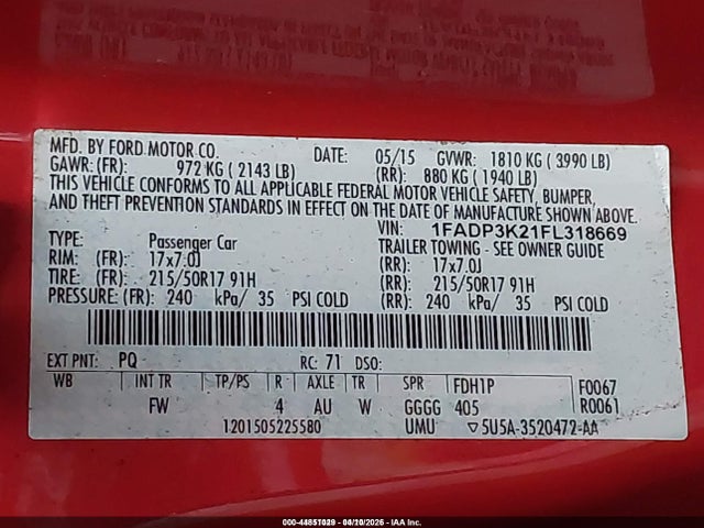Ford FOCUS SE 2015 1FADP3K21FL318669 Image 9