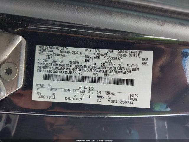 Продаж на аукціоні авто 2013 Ford Escape Sel, vin: 1FMCU0HXXDUB85820, номер лоту: 44851031