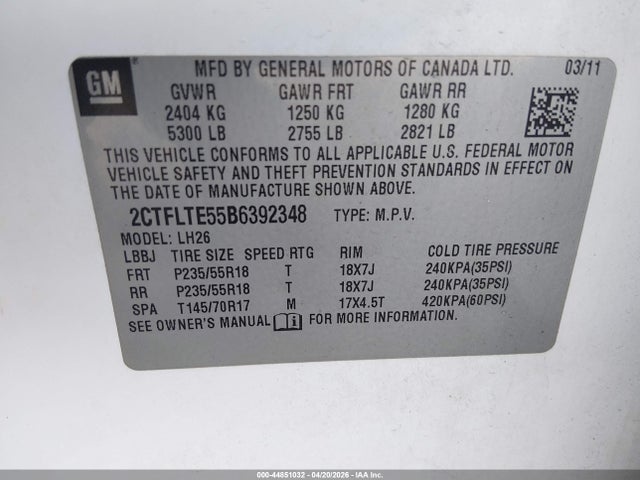 Продажа на аукционе авто 2011 Gmc Terrain Sle-2, vin: 2CTFLTE55B6392348, номер лота: 44851032