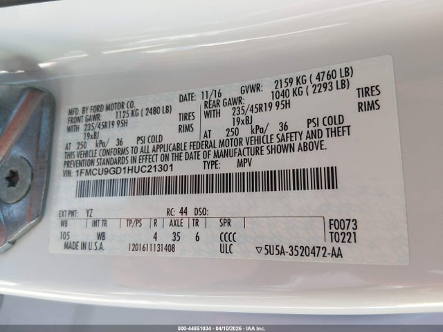 1FMCU9GD1HUC21301 Ford ESCAPE SE