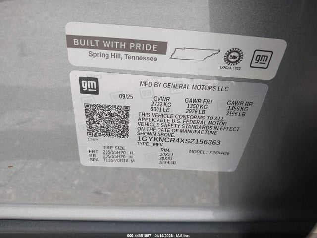 44851057 :رقم المزاد ، 1GYKNCR4XSZ156363 vin ، 2025 Cadillac Xt5 Fwd Premium Luxury مزاد بيع