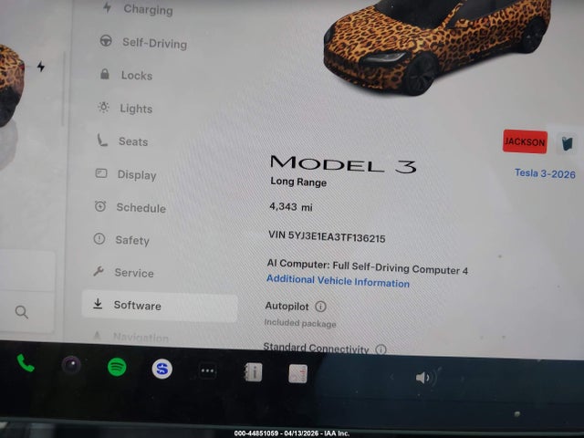 2026 Tesla Model 3 Premium Rear-wheel Drive/standard Rear-wheel Drive მანქანა იყიდება აუქციონზე, vin: 5YJ3E1EA3TF136215, აუქციონის ნომერი: 44851059