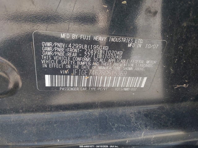 44851071 :رقم المزاد ، JF1GE74628G515369 vin ، 2008 Subaru Impreza Wrx مزاد بيع