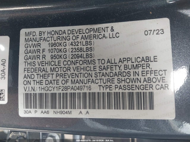1HGCY1F28PA049716 Honda ACCORD LX