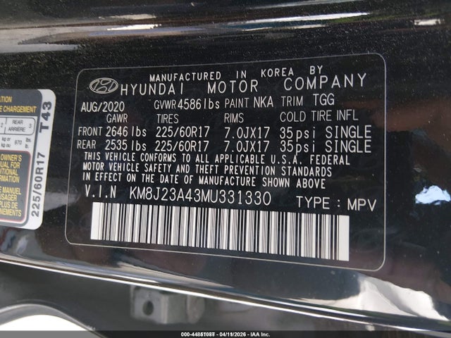 2021 HYUNDAI TUCSON KM8J23A43MU331330 Photo 8