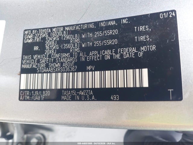 Продажа на аукционе авто 2024 Toyota Grand Highlander Platinum, vin: 5TDAAAB5XRS036367, номер лота: 44851089