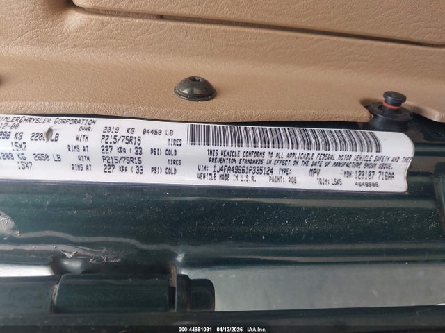 44851091 :رقم المزاد ، 1J4FA49S61P335124 vin ، 2001 Jeep Wrangler Sport مزاد بيع