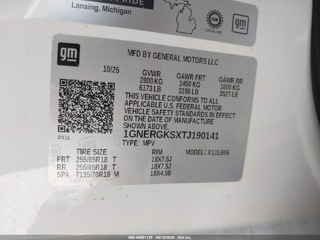 44851125 :رقم المزاد ، 1GNERGKSXTJ190141 vin ، 2026 Chevrolet Traverse Fwd Lt مزاد بيع