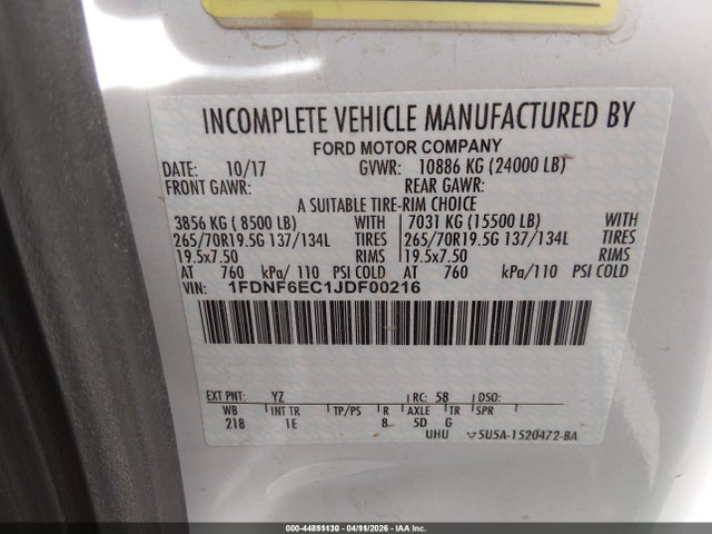 Ford F-650 Diesel Kick-up Frame 2018 1FDNF6EC1JDF00216 Image 9