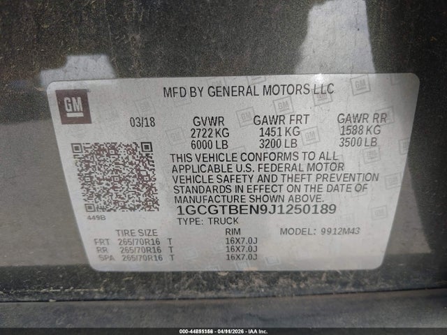1GCGTBEN9J1250189 Chevrolet Colorado Wt