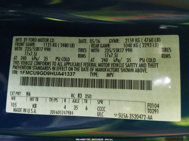 1FMCU9GD9HUA41337 Ford ESCAPE SE