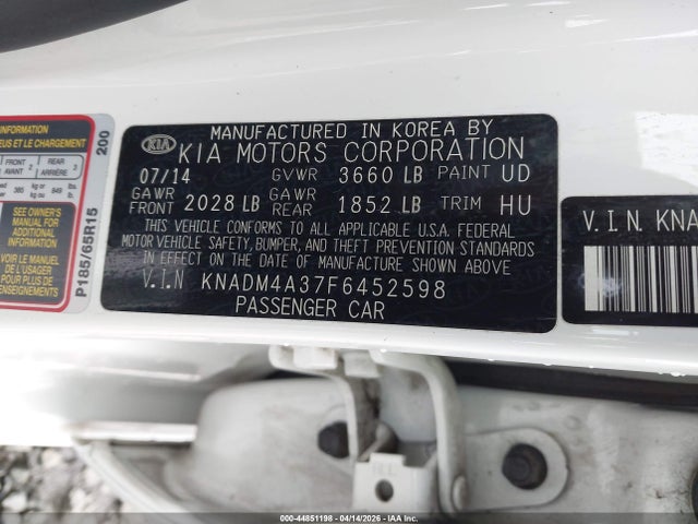 Продаж на аукціоні авто 2015 Kia Rio Lx, vin: KNADM4A37F6452598, номер лоту: 44851198