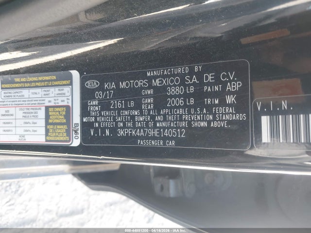 2017 Kia Forte Lx მანქანა იყიდება აუქციონზე, vin: 3KPFK4A79HE140512, აუქციონის ნომერი: 44851200